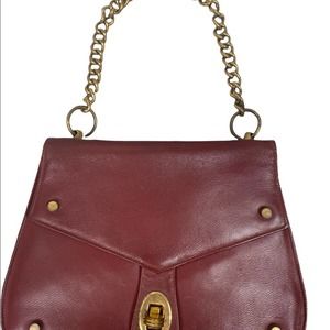 Vintage red leather heavy gold chain Milch New York hand bag